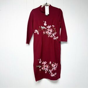 NWT Sicily Maroon Floral Midi Dress - Large